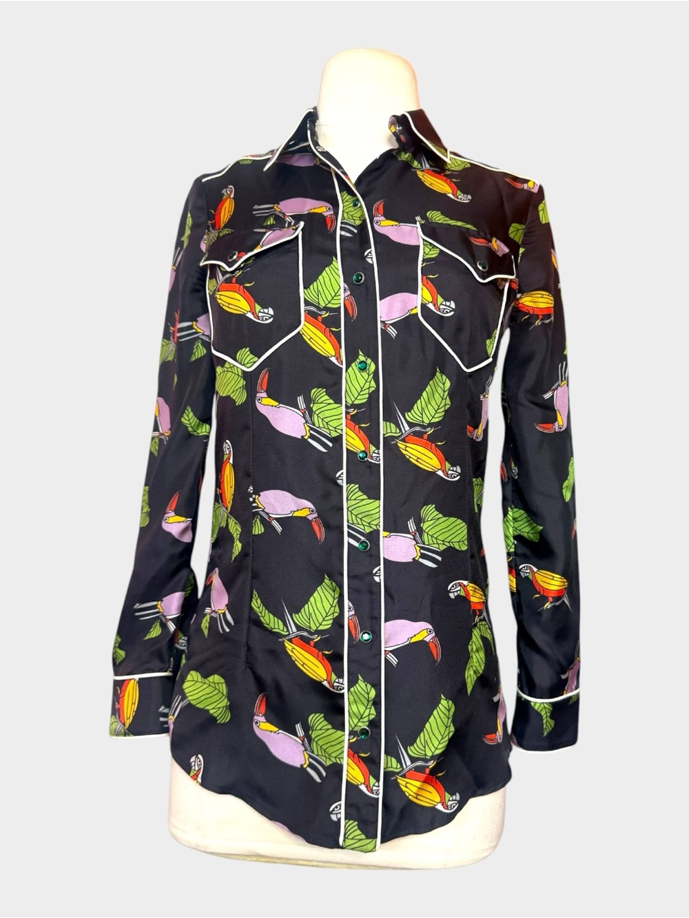 Gucci Black Tropical Print Long-Sleeve Western Shirt